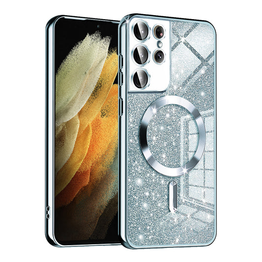 MagSafe-kuori Samsung Galaxy S21 Ultra 5G G998:lle, Techsuit, Luxury Glitter, Bleu