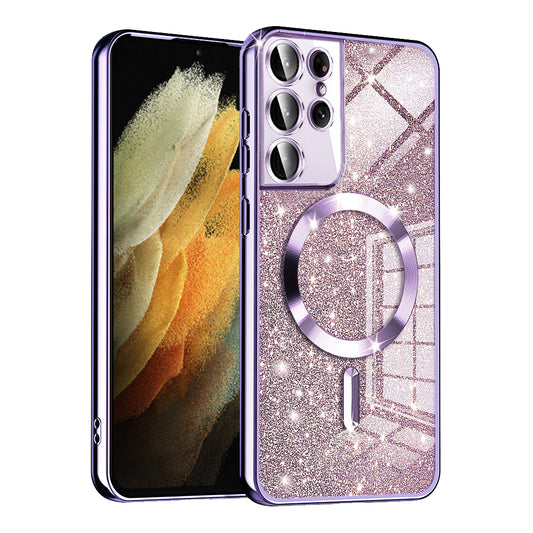MagSafe-kuori Samsung Galaxy S21 Ultra 5G G998:lle, Techsuit, Luxury Glitter, Vaaleanvioletti