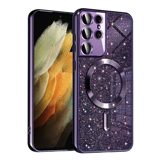 MagSafe-kuori Samsung Galaxy S21 Ultra 5G G998:lle, Techsuit, Luxury Glitter, Tummanvioletti