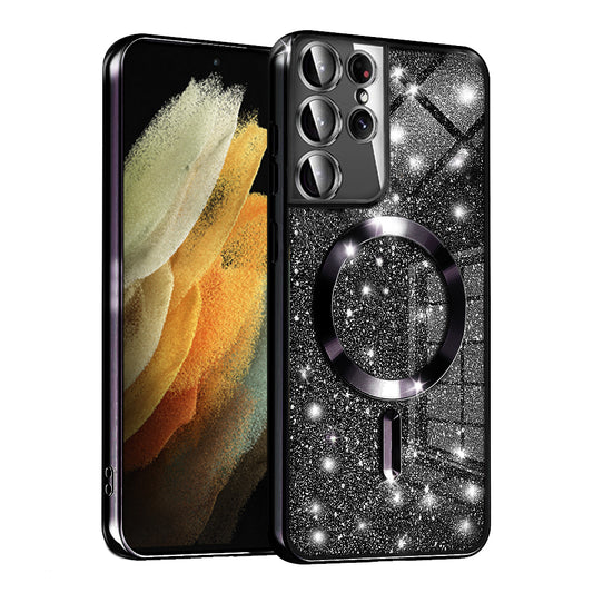 MagSafe-kuori Samsung Galaxy S21 Ultra 5G G998:lle, Techsuit, Luxury Glitter, Musta