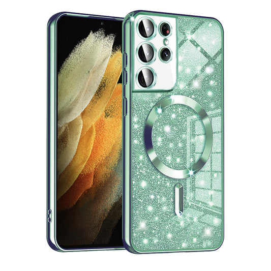 MagSafe-kuori Samsung Galaxy S21 Ultra 5G G998:lle, Techsuit, Luxury Glitter, Vaaleanvihreä