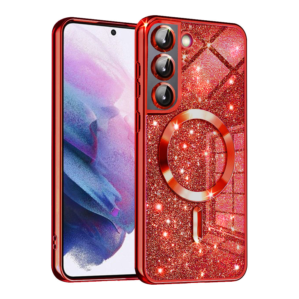 MagSafe-kuori Samsung Galaxy S22 5G S901:lle, Techsuit, Luxury Glitter, Punainen