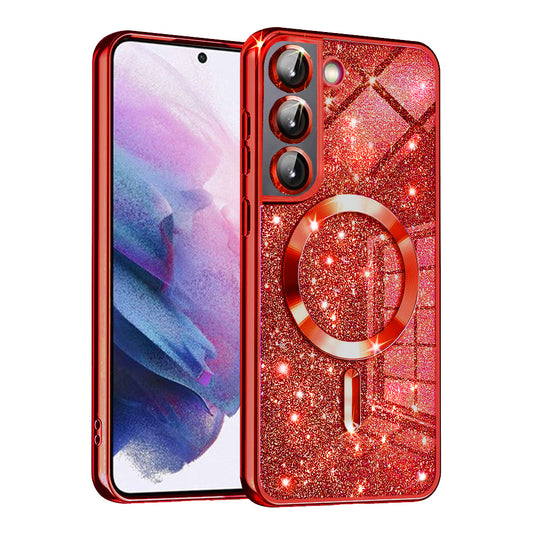 MagSafe-kuori Samsung Galaxy S22 5G S901:lle, Techsuit, Luxury Glitter, Punainen