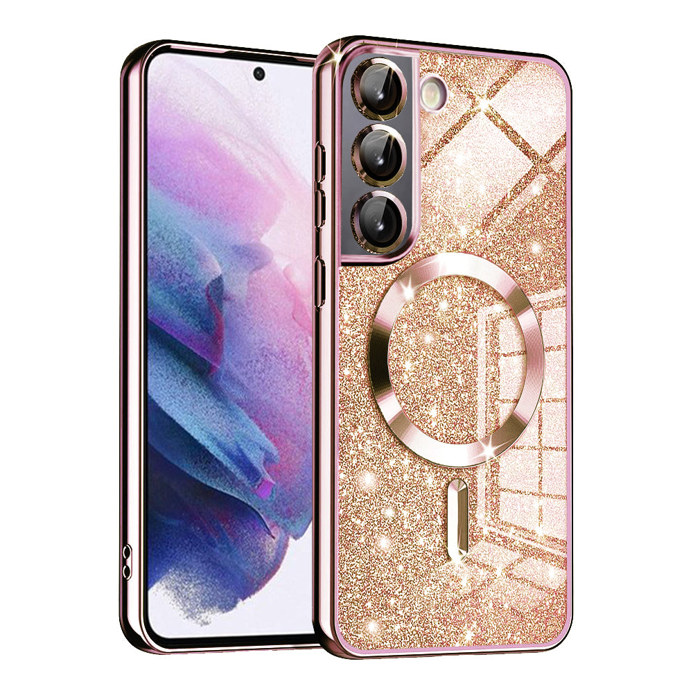 MagSafe-kuori Samsung Galaxy S22 5G S901:lle, Techsuit, Luxury Glitter, Vaaleanpunainen Kulta