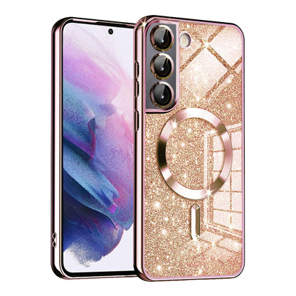 MagSafe-kuori Samsung Galaxy S22 5G S901:lle, Techsuit, Luxury Glitter, Vaaleanpunainen Kulta