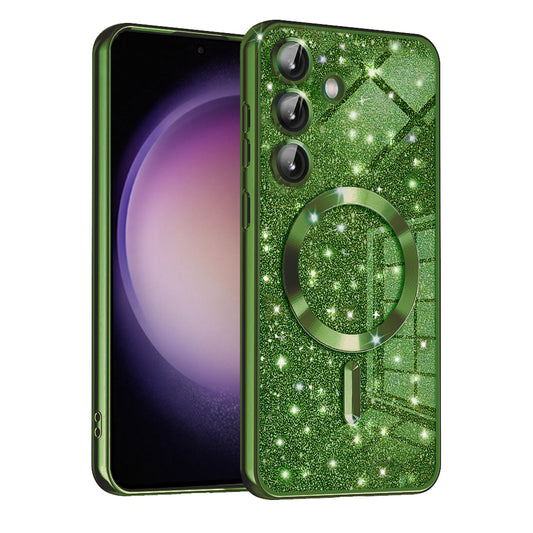 MagSafe-kuori Samsung Galaxy S23 FE S711:lle, Techsuit, Luxury Glitter, Tummanvihreä