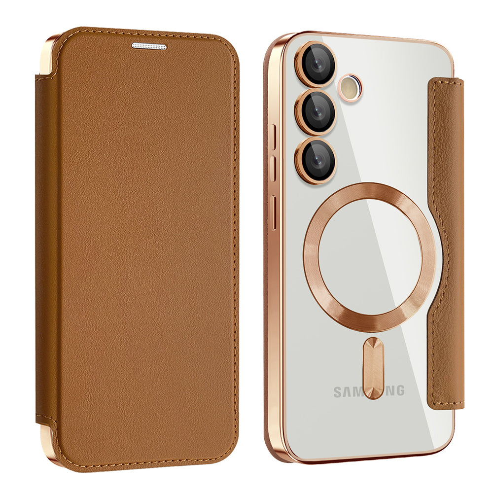 MagSafe-kuori Samsung Galaxy S23 FE S711:lle, Techsuit, SmartMag Book, Ruskea