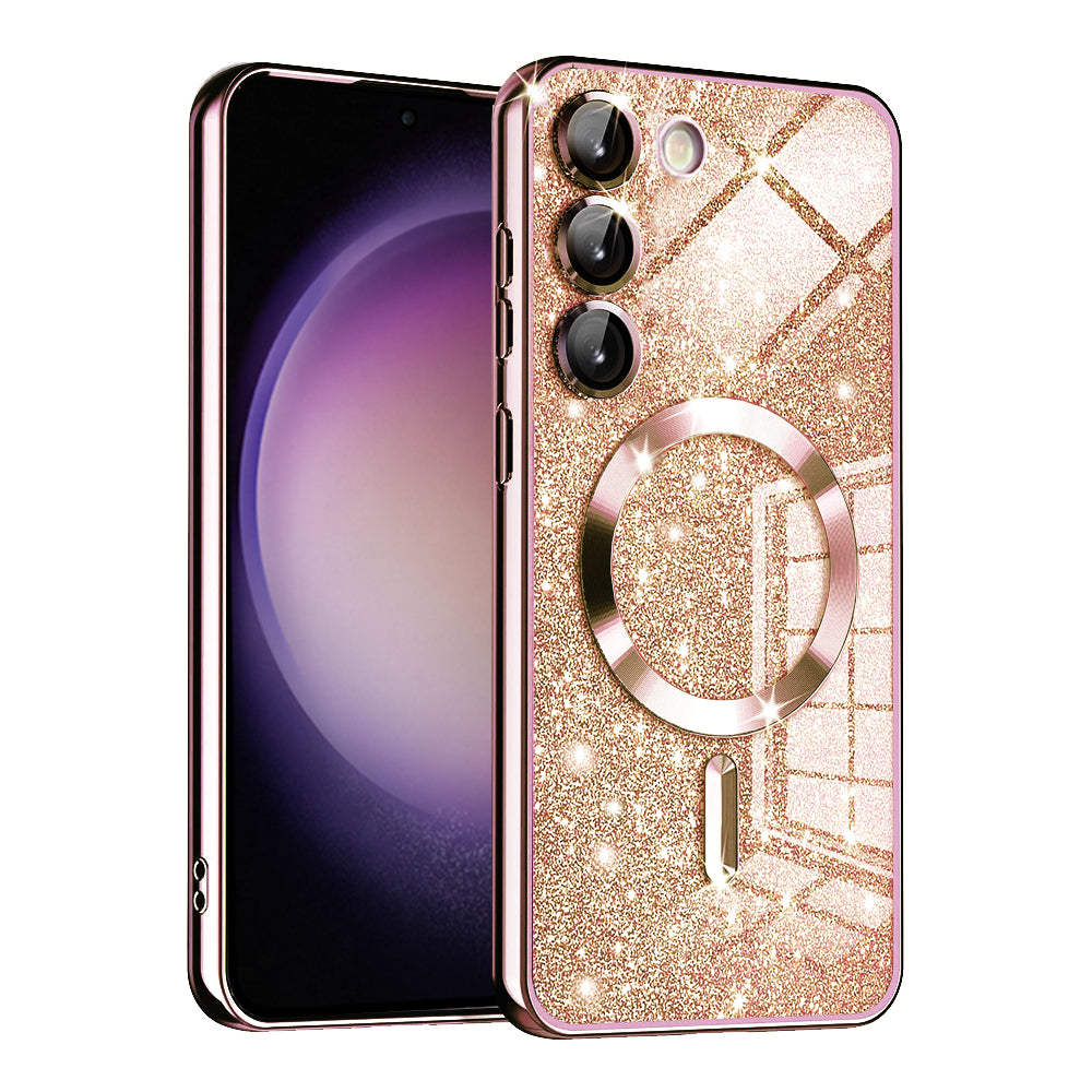 MagSafe-kuori Samsung Galaxy S23 S911:lle, Techsuit, Luxury Glitter, Vaaleanpunainen kultainen