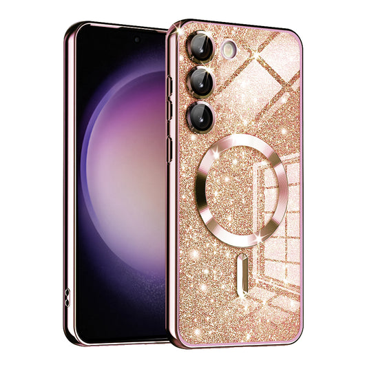 MagSafe-kuori Samsung Galaxy S23 S911:lle, Techsuit, Luxury Glitter, Vaaleanpunainen kultainen