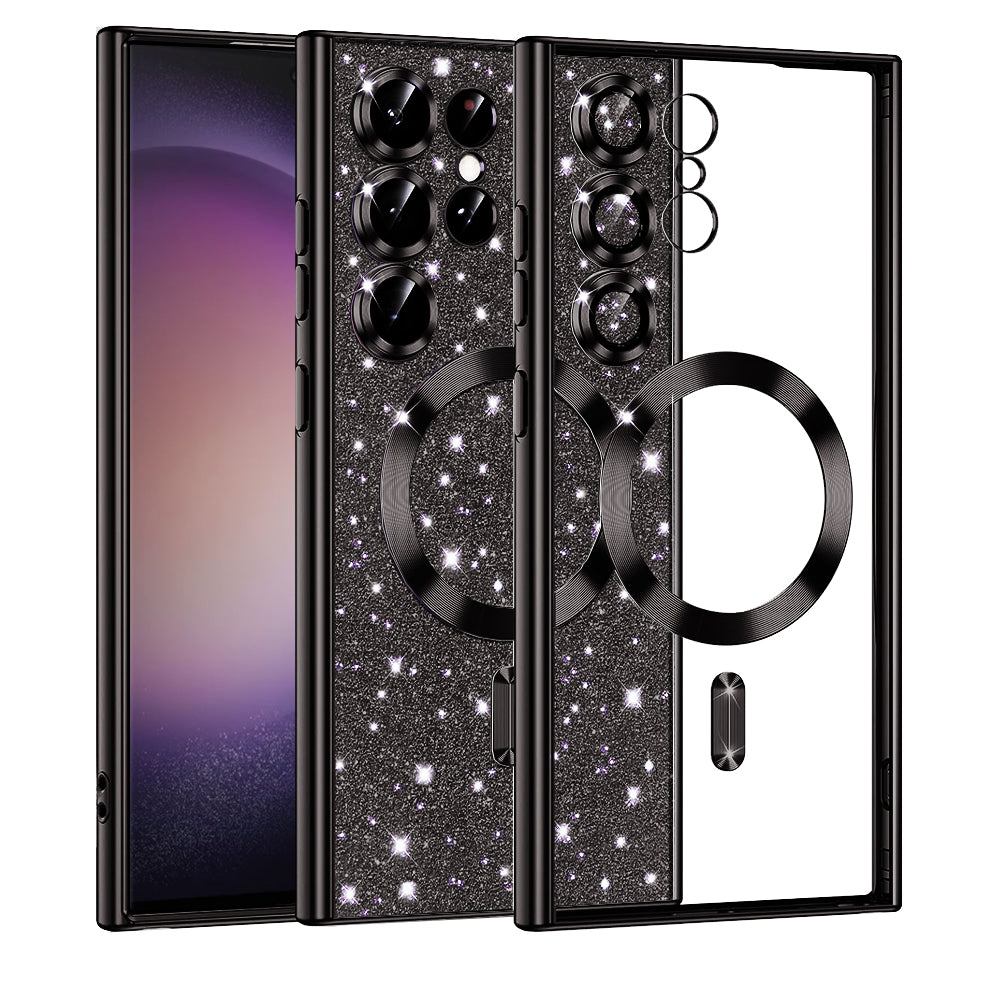 MagSafe-kuori Samsung Galaxy S23 Ultra S918:lle, Techsuit, Luxury Glitter, Musta