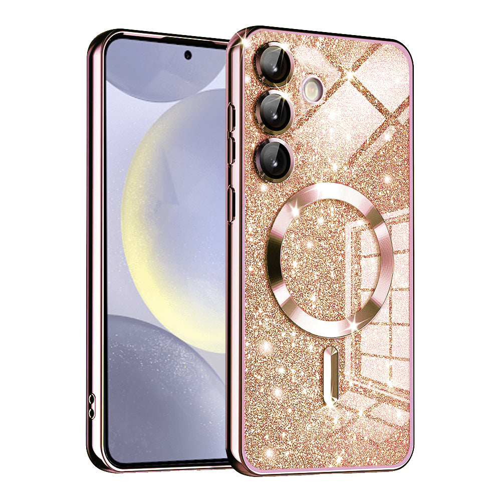 MagSafe-kuori Samsung Galaxy S24+ S926:lle, Techsuit, Luxury Glitter, Vaaleanpunainen Kulta