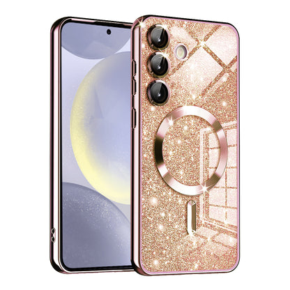 MagSafe-kuori Samsung Galaxy S24+ S926:lle, Techsuit, Luxury Glitter, Vaaleanpunainen Kulta