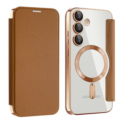 MagSafe-kuori Samsung Galaxy S24 S921:lle, Techsuit, SmartMag Book, Ruskea