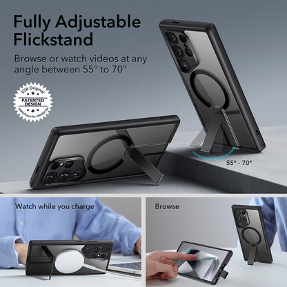 MagSafe-kotelo Samsung Galaxy S24 Ultra S928:lle, ESR, Boost Flickstand, Läpinäkyvä Musta