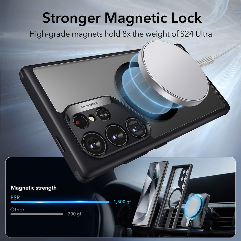 MagSafe-kotelo Samsung Galaxy S24 Ultra S928:lle, ESR, Boost Flickstand, Läpinäkyvä Musta
