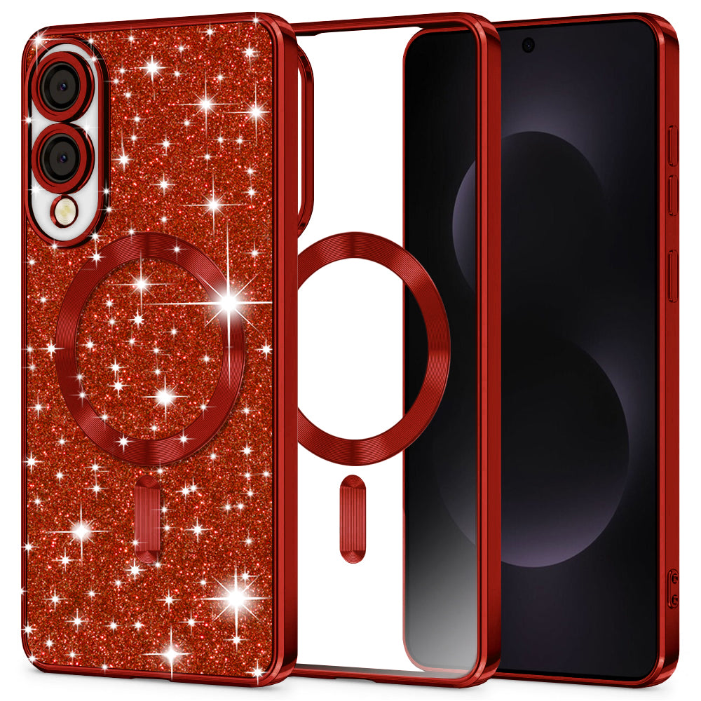 MagSafe-kuori Samsung Galaxy S25 Edge S937:lle, Techsuit, Luxury Glitter, Punainen