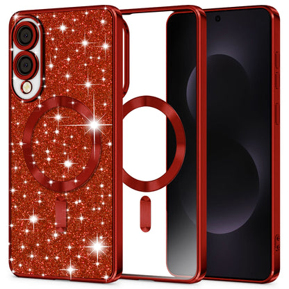 MagSafe-kuori Samsung Galaxy S25 Edge S937:lle, Techsuit, Luxury Glitter, Punainen