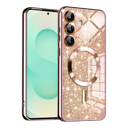 MagSafe-kuori Samsung Galaxy S25+ S936:lle, Techsuit, Luxury Glitter, Vaaleanpunainen Kulta