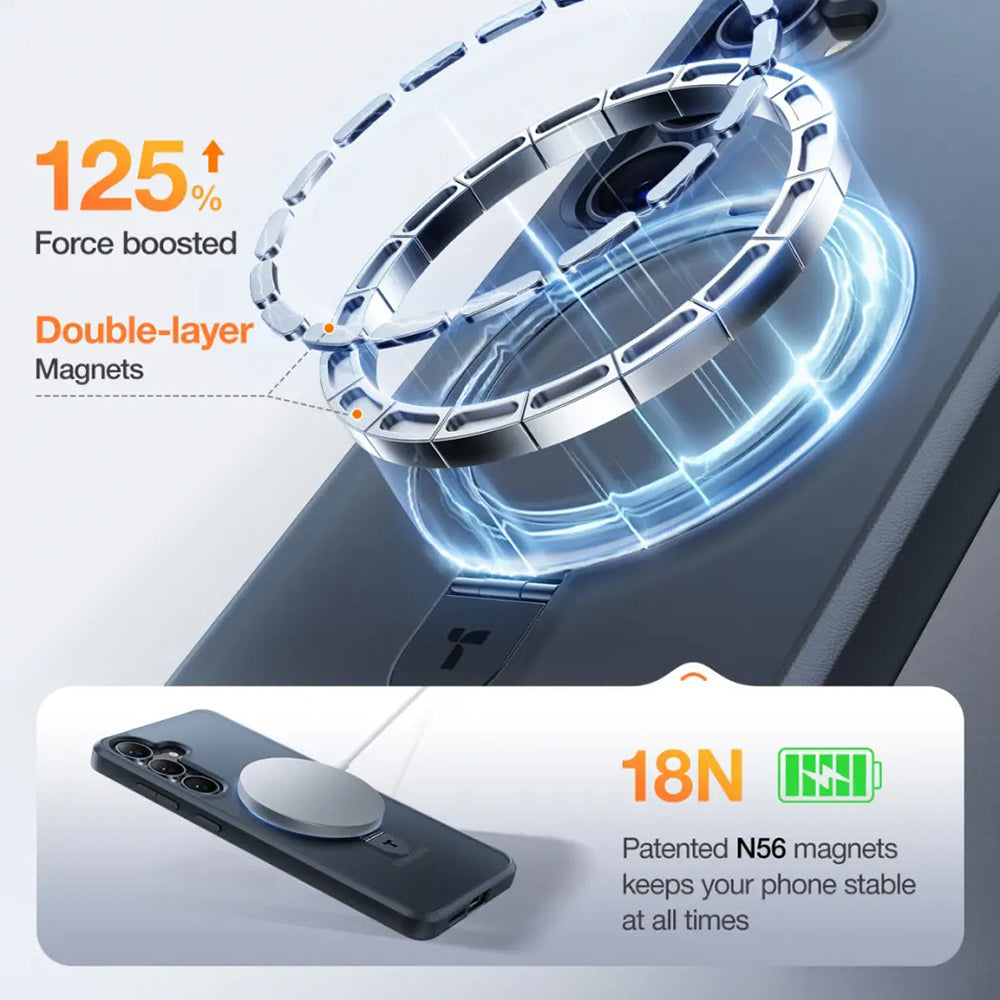 MagSafe-kotelo Samsung Galaxy S25+ S936:lle, Torras, Ostand, Musta