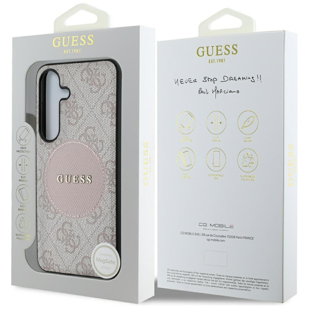 MagSafe-kotelo Samsung Galaxy S25 S931:lle, Guess, 4G Circle Classic Logo, Pinkki