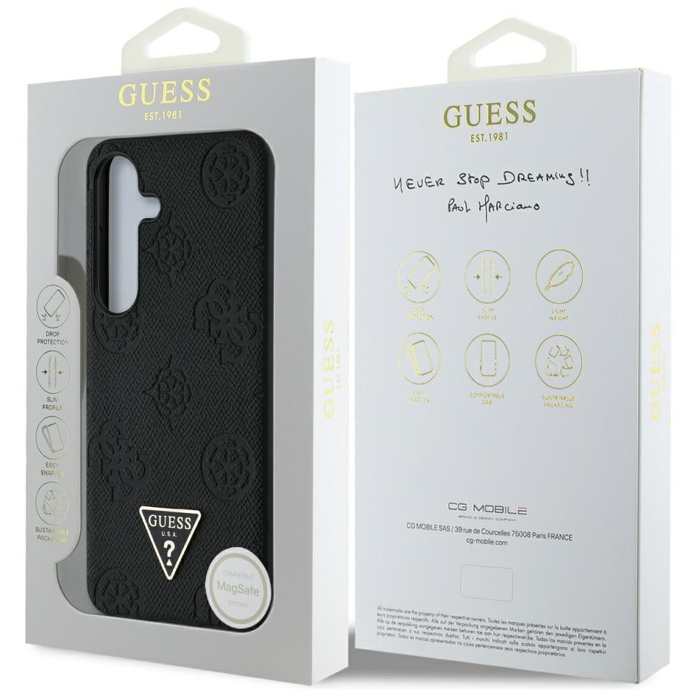 MagSafe-kotelo Samsung Galaxy S25 S931:lle, Guess, Peony Grained Hot Stamp Triangle, Musta