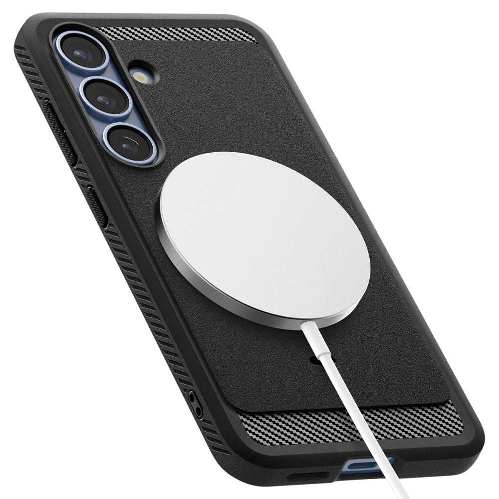 MagSafe-kuori Samsung Galaxy S25 S931:lle, Spigen, Rugged Armor, Matta Musta ACS08998