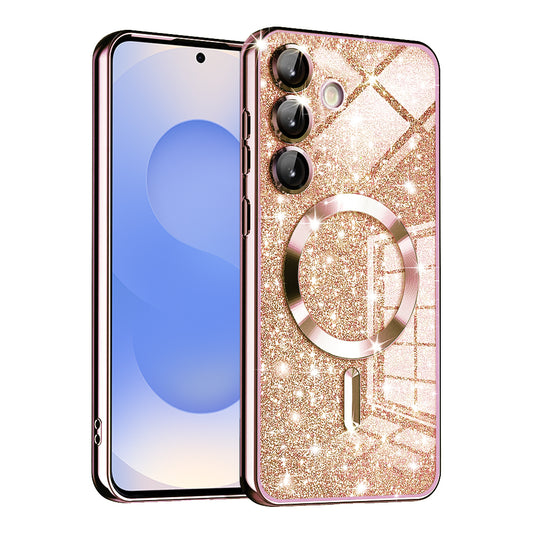 MagSafe-kuori Samsung Galaxy S25 S931:lle, Techsuit, Luxury Glitter, Vaaleanpunainen Kulta
