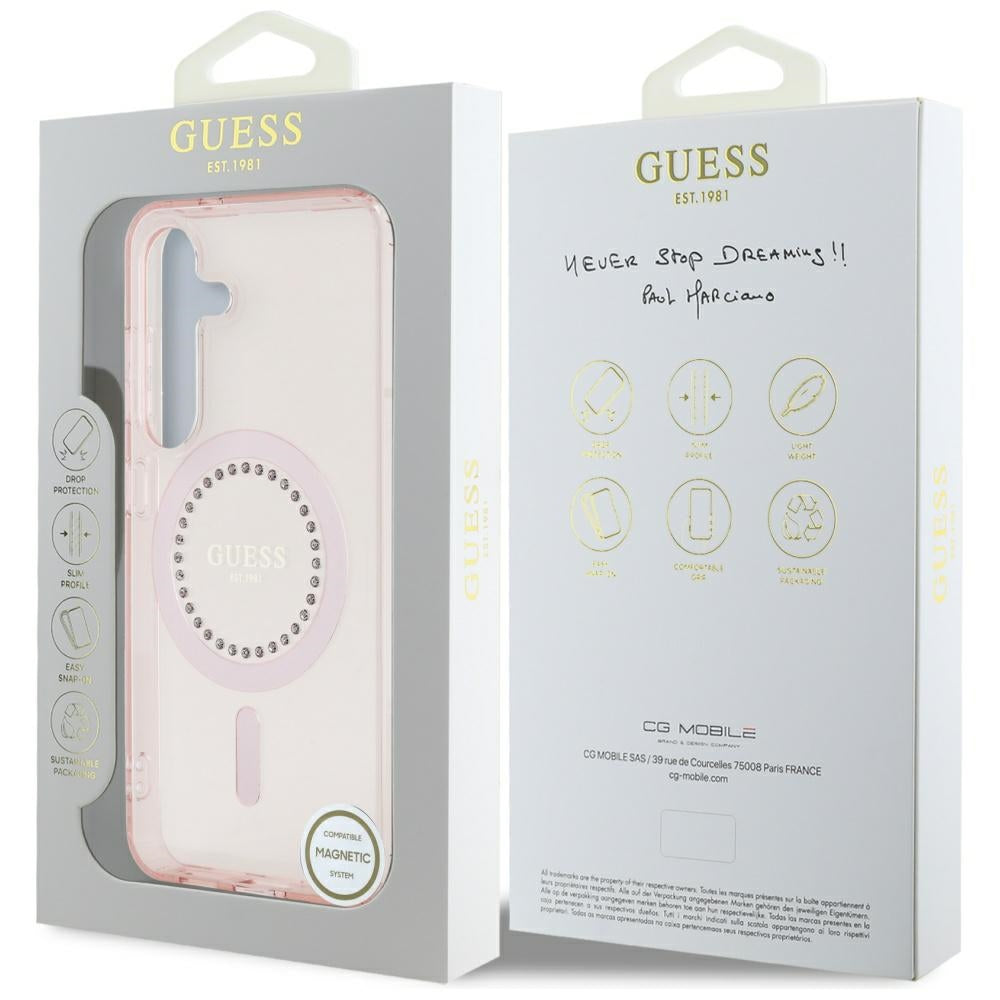 MagSafe-kotelo Samsung Galaxy S25 S931:lle, Guess, IML Rhinestone, Pinkki
