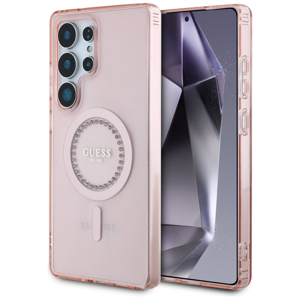 MagSafe-kotelo Samsung Galaxy S25 Ultra S938:lle, Guess, IML Rhinestone, Pinkki