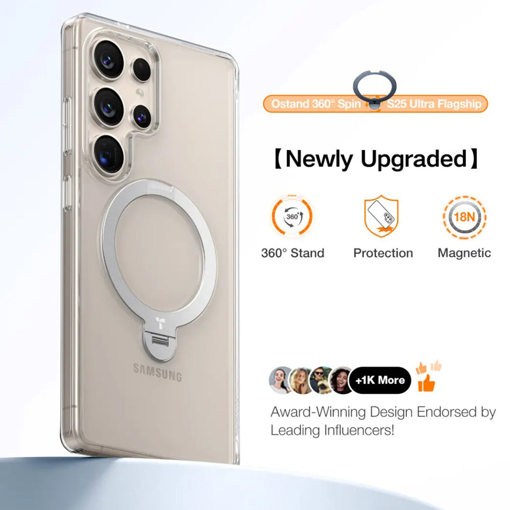 MagSafe-kotelo Samsung Galaxy S25 Ultra S938:lle, Torras, Ostand Spin, Läpinäkyvä