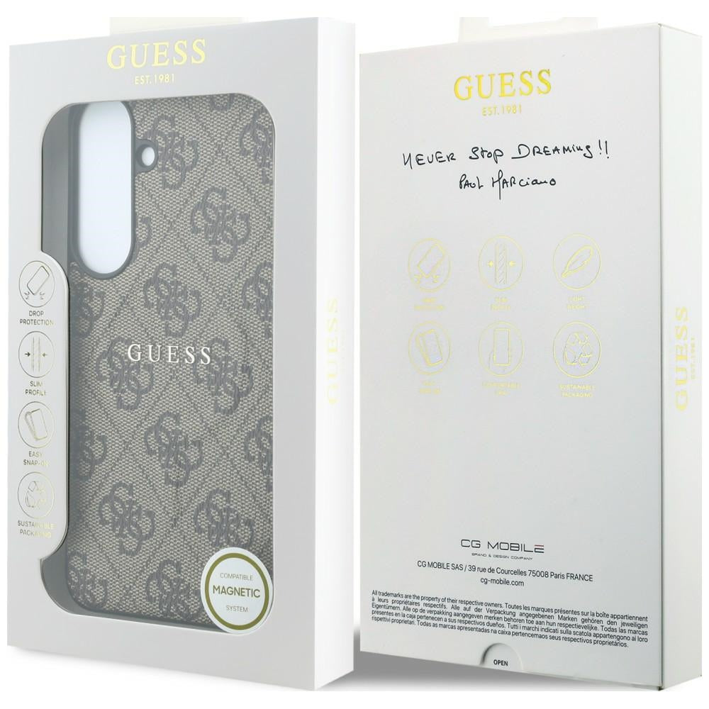 MagSafe-kuori Samsung Galaxy S26 FE S741 -puhelimelle, Guess, 4G Embossed Ring Classic Logo, ruskea