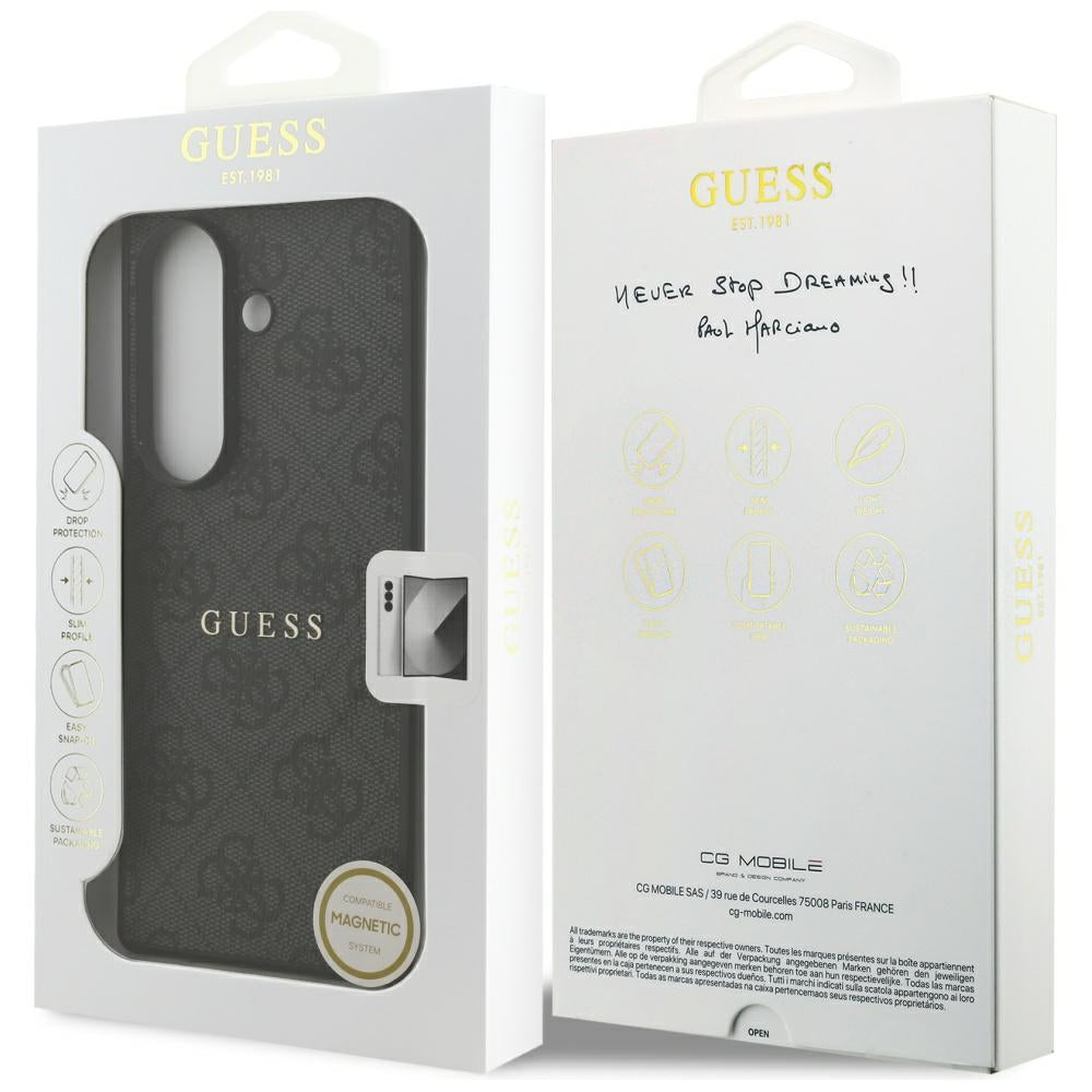MagSafe-kuori Samsung Galaxy S26 FE S741 -puhelimelle, Guess, 4G Embossed Ring Classic Logo, musta