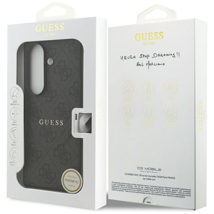 MagSafe-kuori Samsung Galaxy S26 FE S741 -puhelimelle, Guess, 4G Embossed Ring Classic Logo, musta