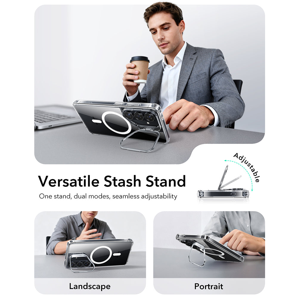 MagSafe-kotelo Samsung Galaxy S26 Plus -puhelimelle, ESR, Classic Hybrid Kickstand, Läpinäkyvä