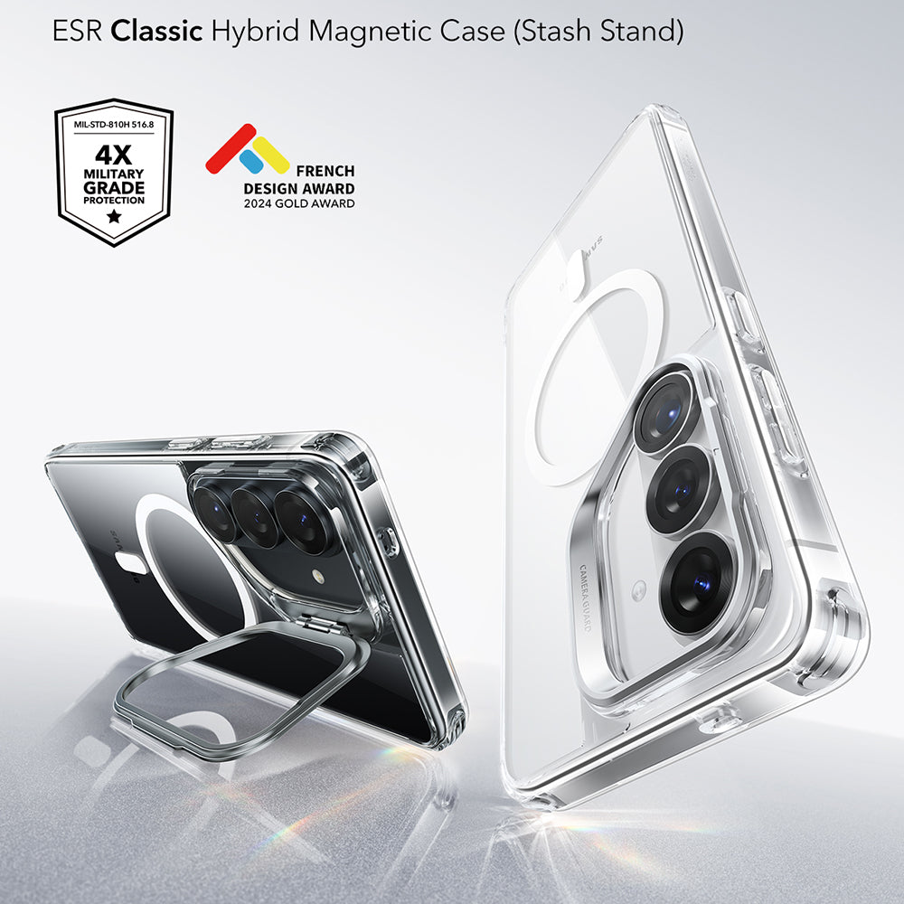 MagSafe-kotelo Samsung Galaxy S26 Plus -puhelimelle, ESR, Classic Hybrid Kickstand, Läpinäkyvä