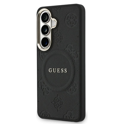 MagSafe Case for Samsung Galaxy S26 S942, Guess, Saffiano Peony Embossed Ring, Black