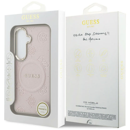 MagSafe-kotelo Samsung Galaxy S26 S942:lle, Guess, Saffiano Peony Embossed Ring, Pinkki