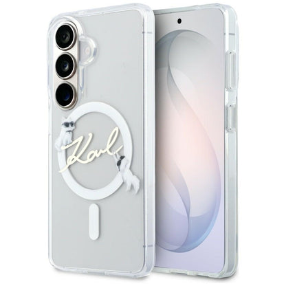 MagSafe Case for Samsung Galaxy S26 S942, Karl Lagerfeld, IML Choupette Karl Script Logo, White
