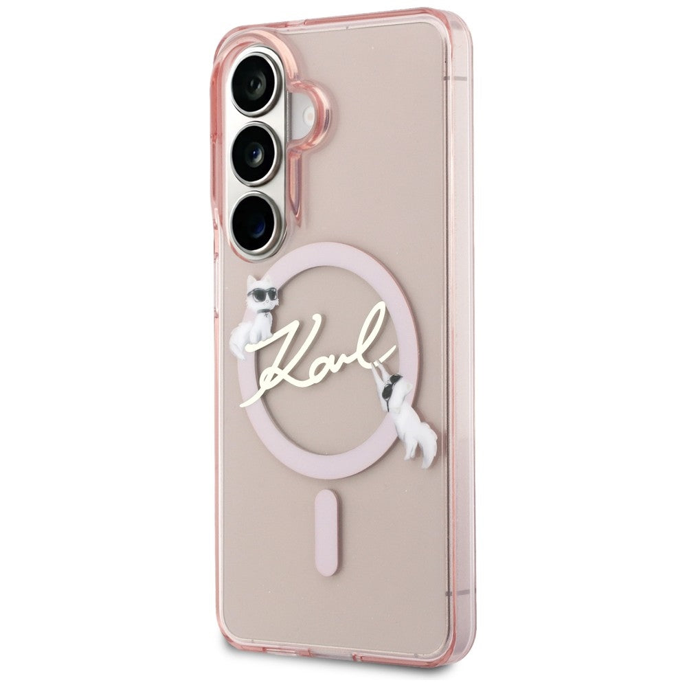 MagSafe-kuori Samsung Galaxy S26 S942:lle, Karl Lagerfeld, IML Choupette Karl Script Logo, vaaleanpunainen