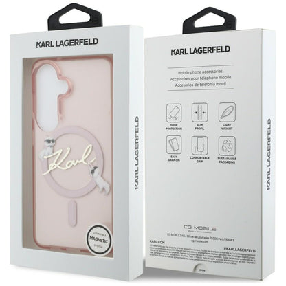 MagSafe-kuori Samsung Galaxy S26 S942:lle, Karl Lagerfeld, IML Choupette Karl Script Logo, vaaleanpunainen