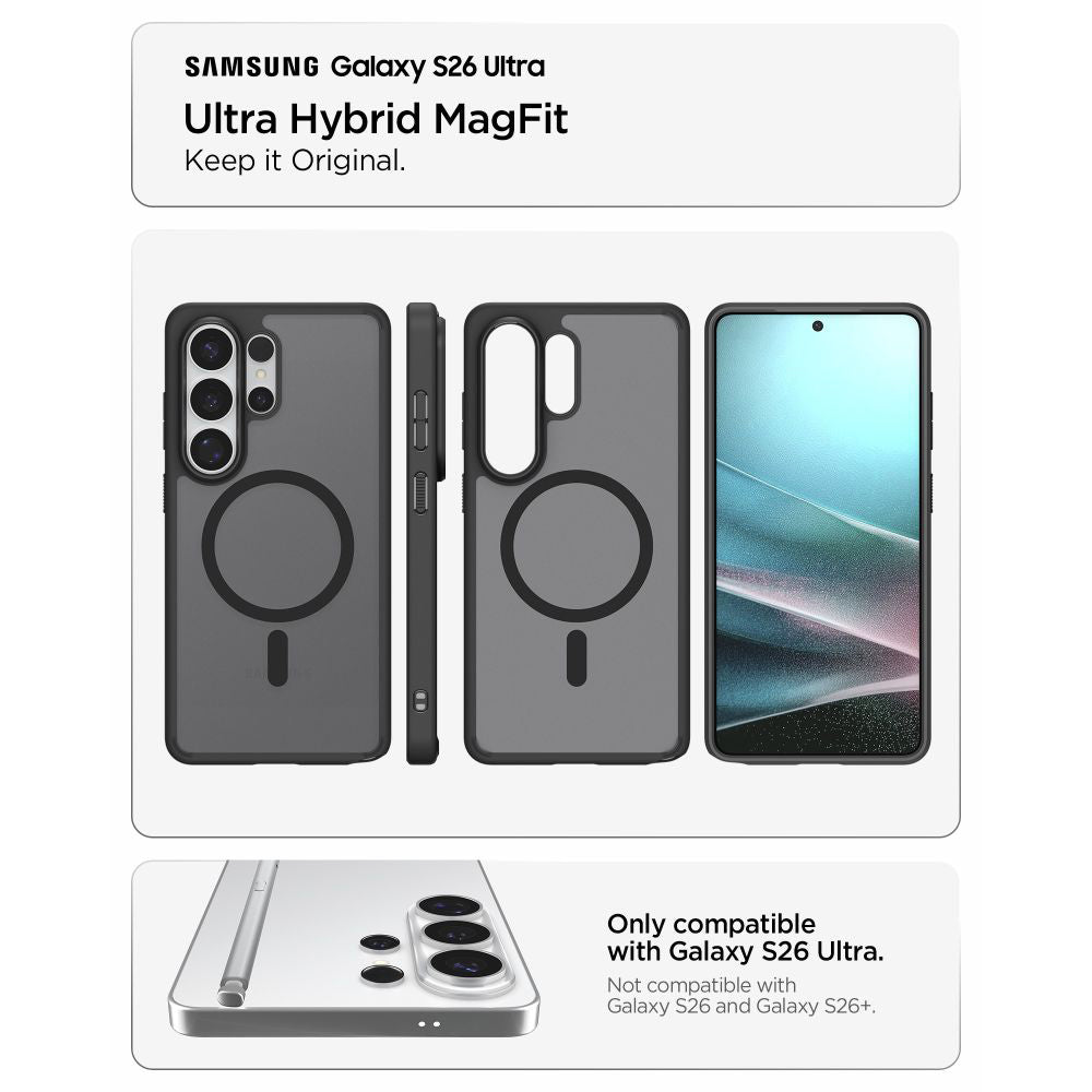 MagSafe-kotelo Samsung Galaxy S26 Ultra S948:lle, Spigen, Ultra Hybrid, Satinoitu Musta ACS10681