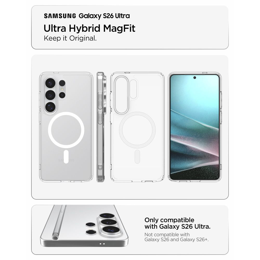 MagSafe Case for Samsung Galaxy S26 Ultra S948, Spigen, Ultra Hybrid, White Transparent ACS10679