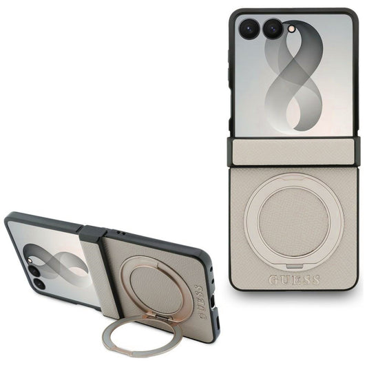 MagSafe-kuori Samsung Galaxy Z Flip8 F776:lle, Guess, Ring Stand Grained Classic Logo, beige