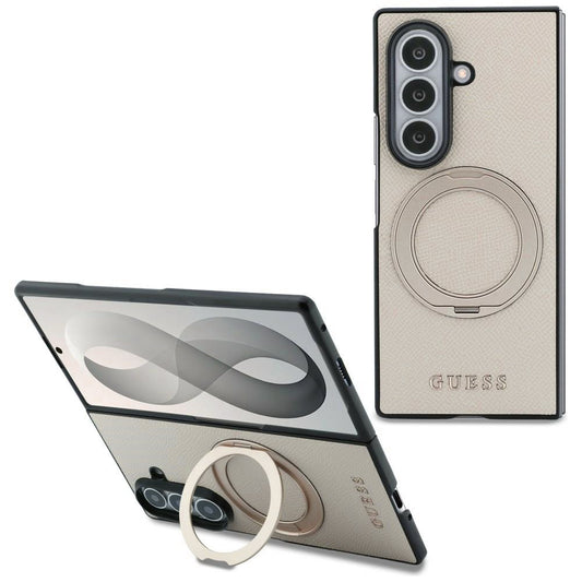 MagSafe-kuori Samsung Galaxy Z Fold8 Ultra F976:lle, Guess, Ring Stand Grained Classic Logo, beige