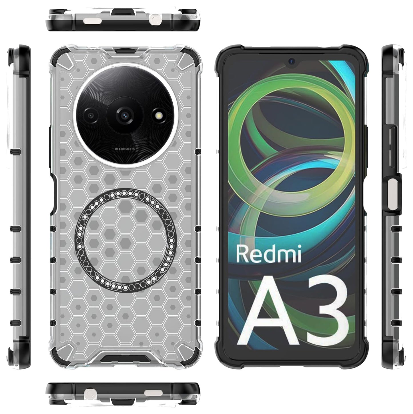 MagSafe-kuori Xiaomi Redmi A3x / A3:lle, Techsuit, HoneyComb Shield, Valkoinen