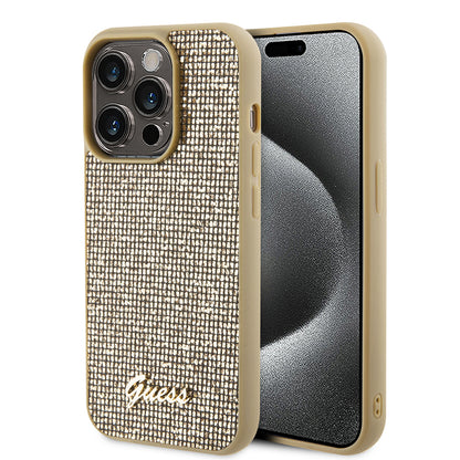 Kotelo Apple iPhone 15 Prolle, Guess, PU Square Mirror Script Logo, Kultainen GUHCP15LPMSDGSD