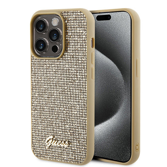 Kotelo Apple iPhone 15 Prolle, Guess, PU Square Mirror Script Logo, Kultainen GUHCP15LPMSDGSD