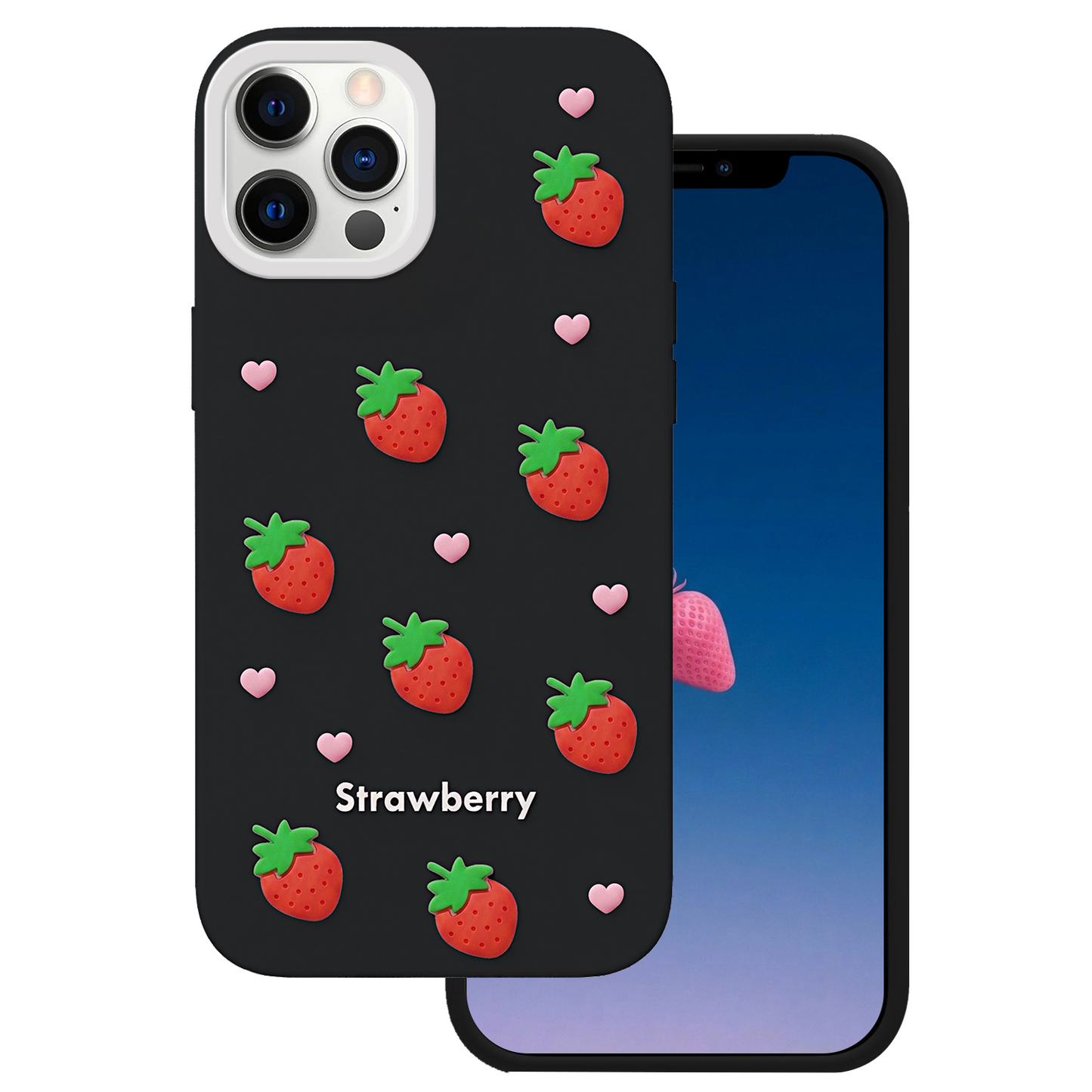 Case for Apple iPhone 17 / 16, OEM, Strawberry, Black