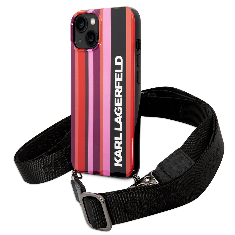 Kotelo Apple iPhone 14:lle, Karl Lagerfeld, Color Stripes with Strap, Pinkki