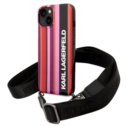 Kotelo Apple iPhone 14:lle, Karl Lagerfeld, Color Stripes with Strap, Pinkki